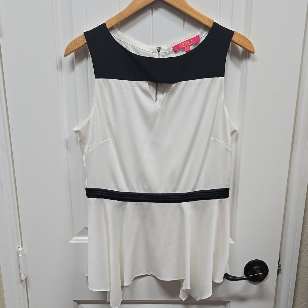 Catherine Malandrino Medium Black and White Sleeveless Blouse